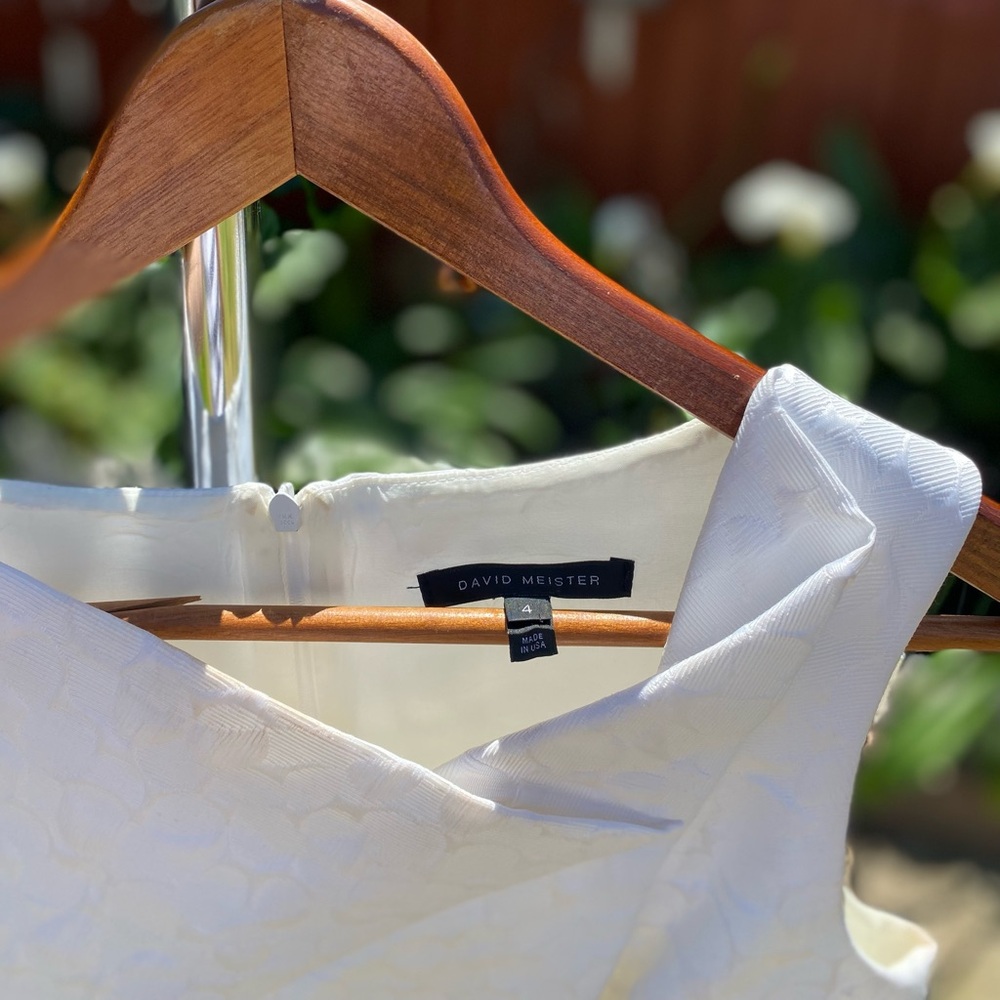 White David Meister Dress with Gathered Bodice